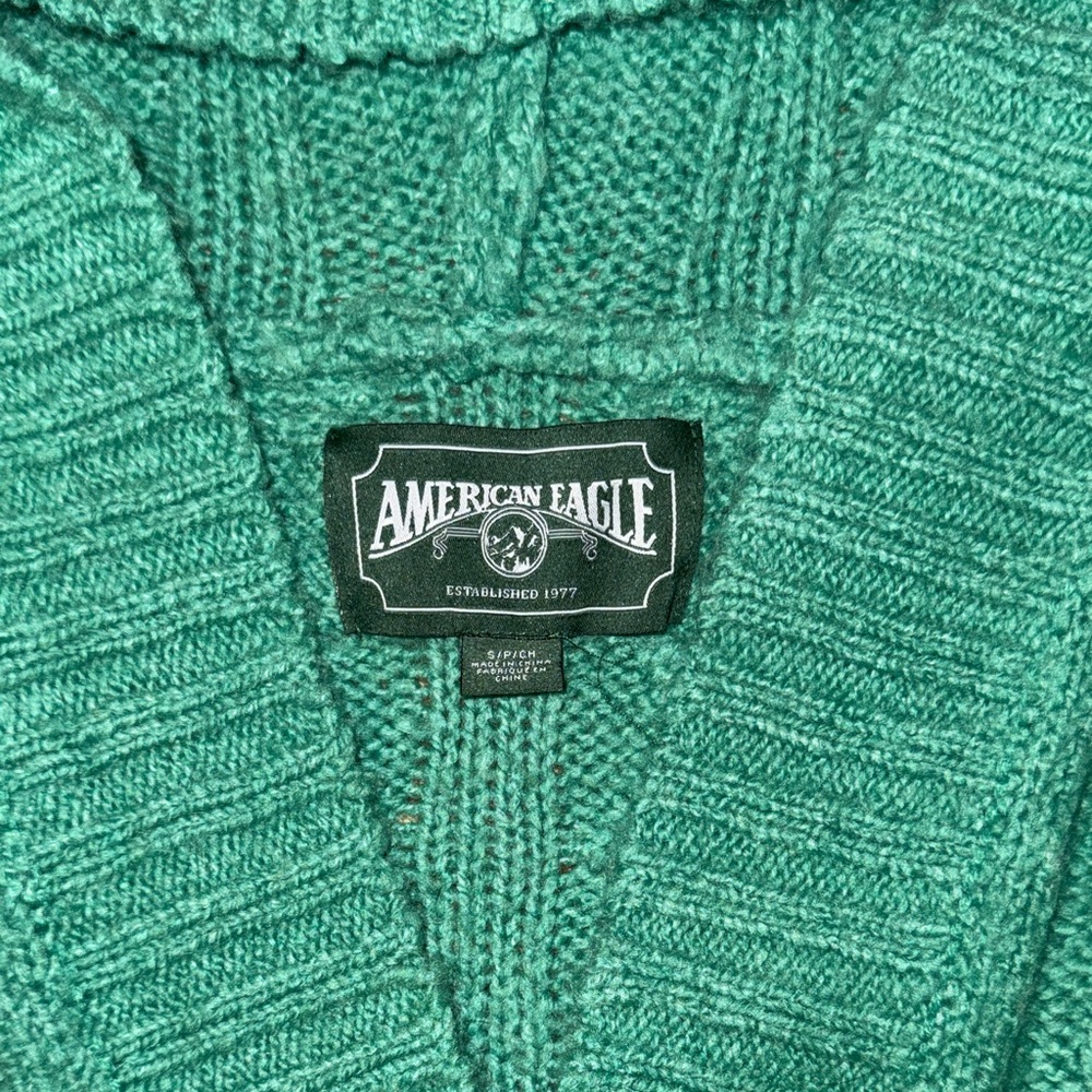 American Eagle Cable Knit V-Neck Oversized Sweater with Hood - Picture 2 of 6